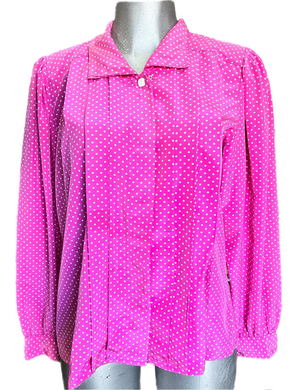 CHAUS Vintage Pink Polka Dot Blouse Twee Button-Down Office/Career Size Large